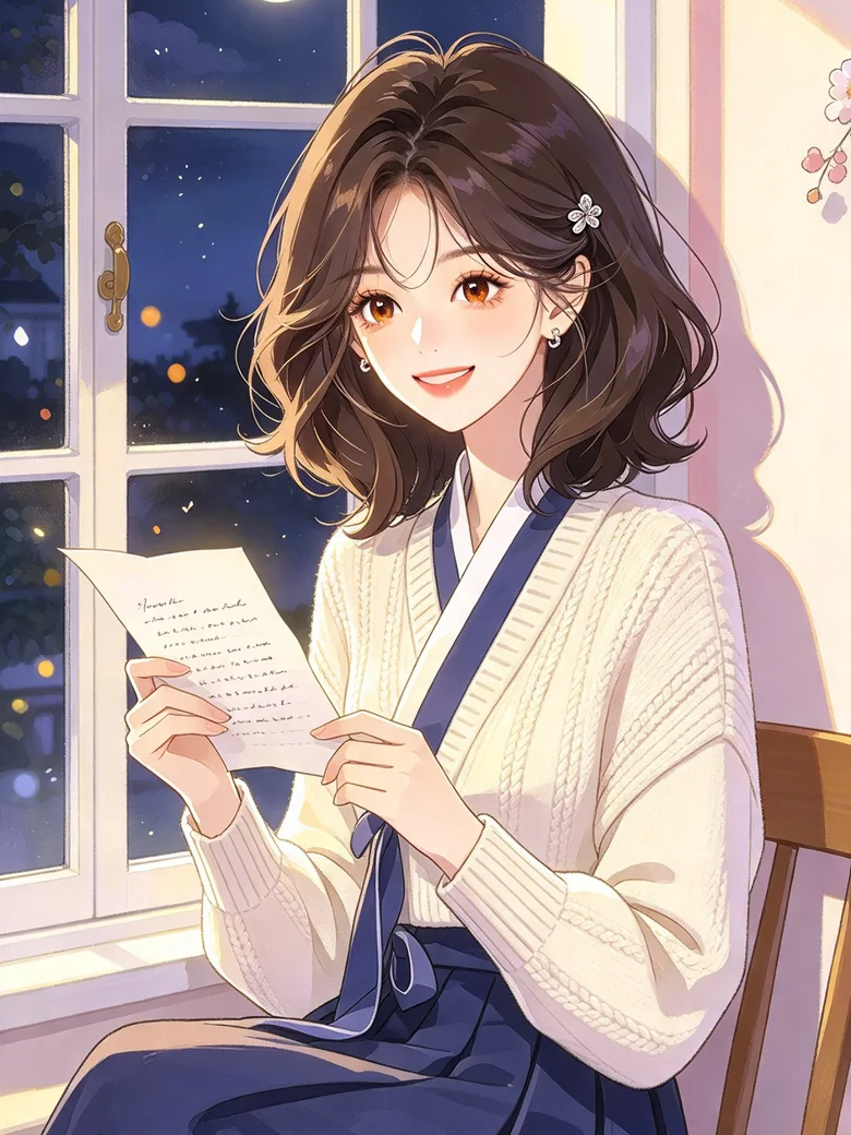 연등 아래 편지를 든 소담